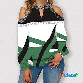 Womens Shirt Blouse Black Yellow Light Green Cut Out Print