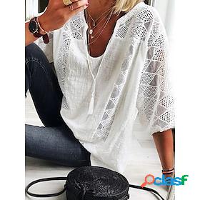 Womens Shirt Lace Oversized Daily Lace Lace Plain T-shirt