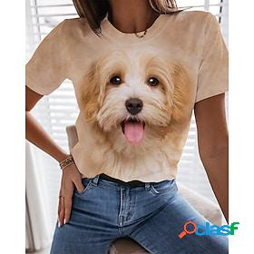 Womens T shirt Tee Beige Print Graphic Dog Daily Short