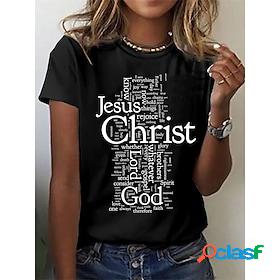 Womens T shirt Tee Black Letter Casual Daily Short Sleeve