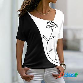 Womens T shirt Tee Black Red Navy Blue Print Floral Color