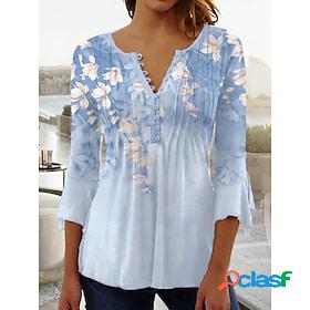 Womens T shirt Tee Black White Navy Blue Button Flowing