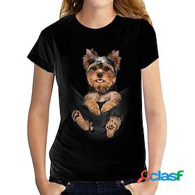 Women's T shirt Tee Black White Print Dog 3D Casual Weekend