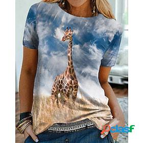 Womens T shirt Tee Blue Print Graphic Giraffe Daily Weekend