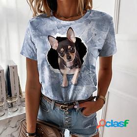 Womens T shirt Tee Blue Purple Green Print Dog 3D Casual