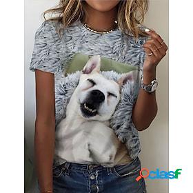 Womens T shirt Tee Gray Print Cat Dog Daily Weekend Short