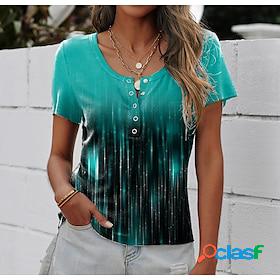 Womens T shirt Tee Pink Blue Purple Button Print Color