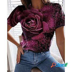 Womens T shirt Tee Red Blue Purple Print Graphic Floral