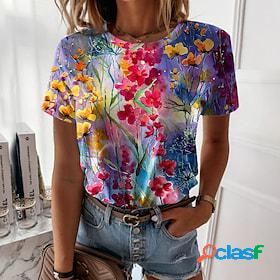 Womens T shirt Tee Red Print Floral Casual Holiday Short