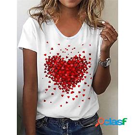 Womens T shirt Tee White Heart Casual Daily Short Sleeve V