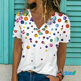 Womens T shirt Tee White Print Graphic Polka Dot Casual