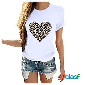 Womens T shirt Tee White Print Leopard Heart Casual Daily