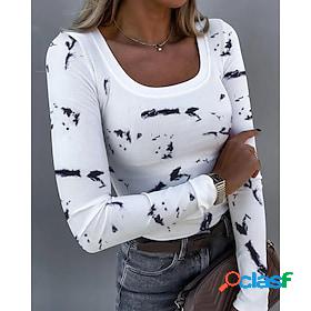 Womens T shirt Tee White Print Tie Dye Daily Long Sleeve U