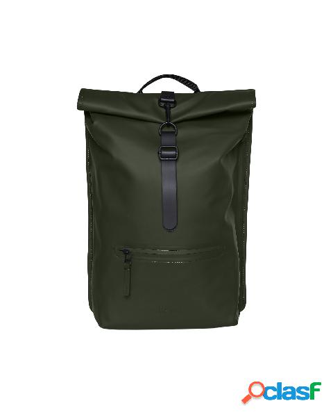 Zaino Rolltop Rucksack verde in tessuto impermeabile effetto