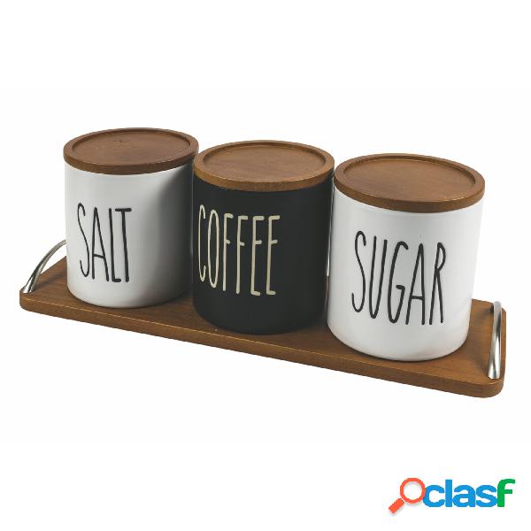 barattoli con vassoio coffee sugar salt set 3 pez in Gres