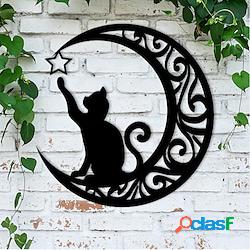 decorazione da parete in metallo con gatto e luna,