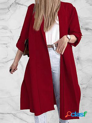 3/4 Sleeve Lapel Slit Long Trench Coat