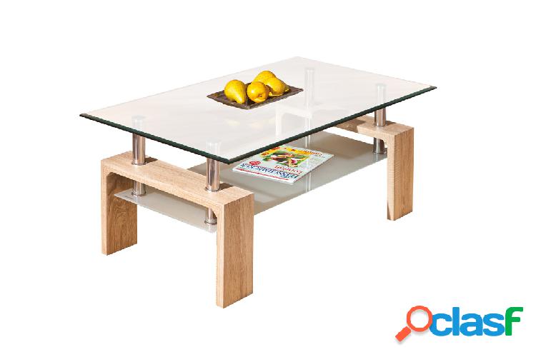 Abel - Tavolino da salotto basso moderno in legno e vetro cm