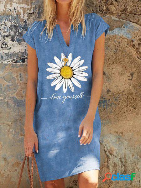 Abito Maniche Corte Denim Stampato Floreale Floreale