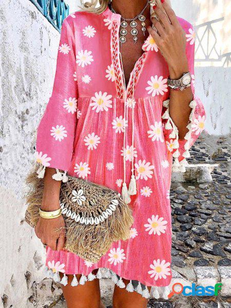 Abito con Scollo a V Bohemian Stampato Floreale