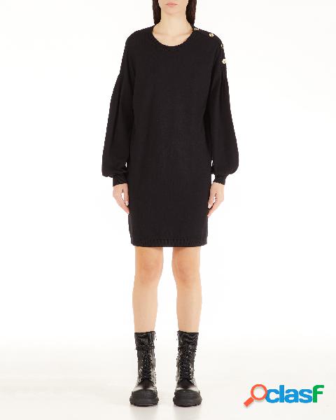 Abito corto nero in maglia a maniche lunghe a sbuffo con