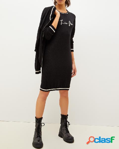 Abito midi nero aderente in maglia di misto viscosa e lurex