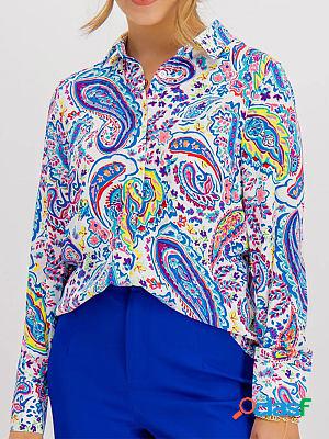 Abstract Multicolor Print Long Sleeve Regular Button Blouses