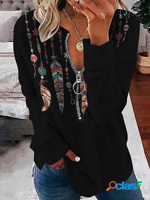 Abstract Print Long-sleeve Zip-up Sweatshirt