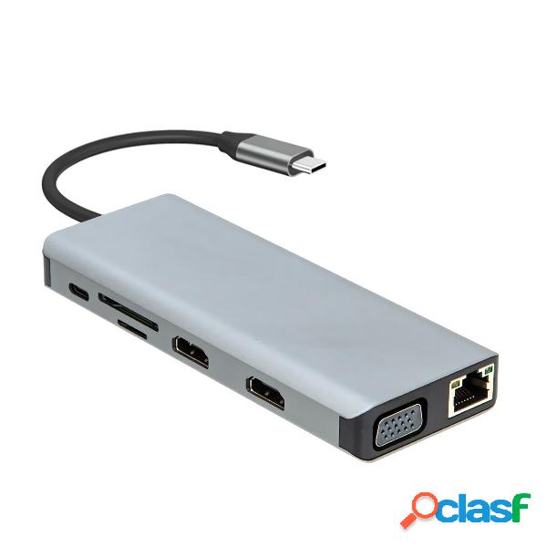 Adattatore per docking station hub USB-C triplo 12 in 1