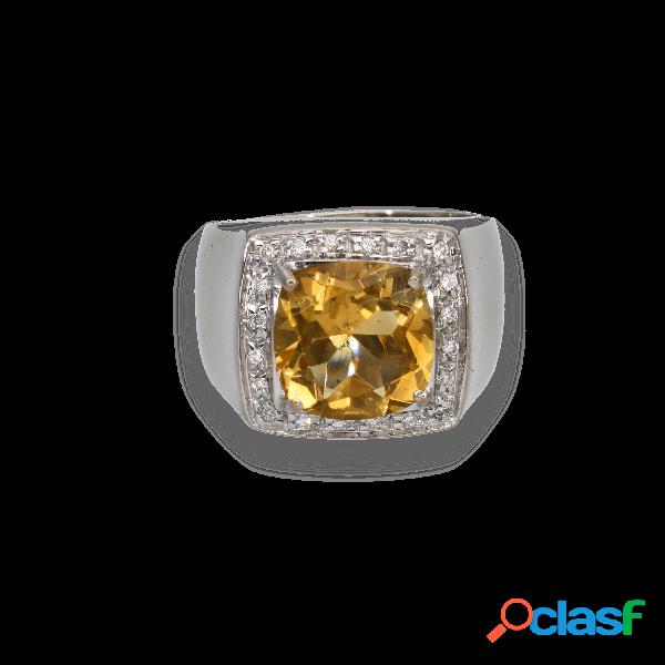 Anello oro bianco 18kt con citrino e diamanti - misura