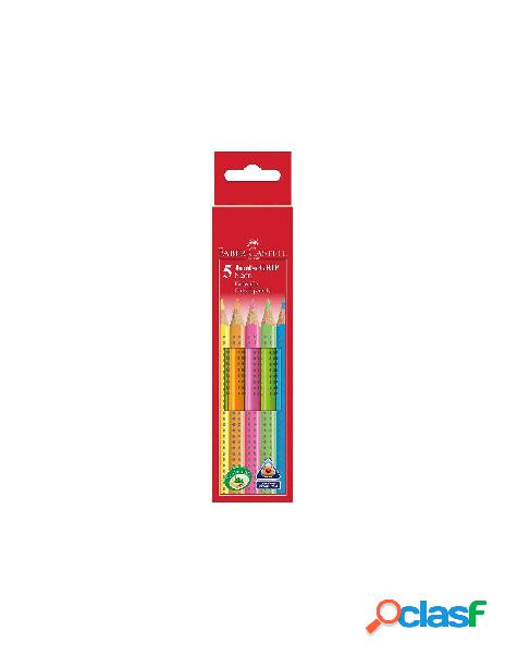 Astuccio 5 matite colorate con grip colori neon per