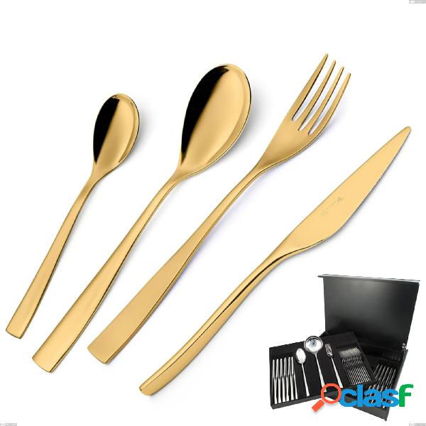 Astuccio legno 75 pezzi Etoile PVD Gold, Acciaio 18/10