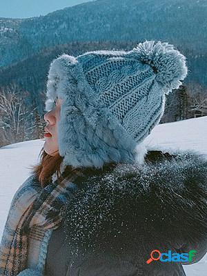 Autumn And Winter Fur Ball Ear Protection Knitted Hat