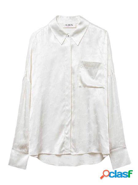 BLUGIRL Camicia in raso con logo all over Bianco