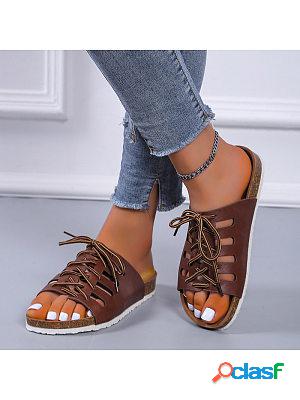 Beach Flat Lace-Up Slippers