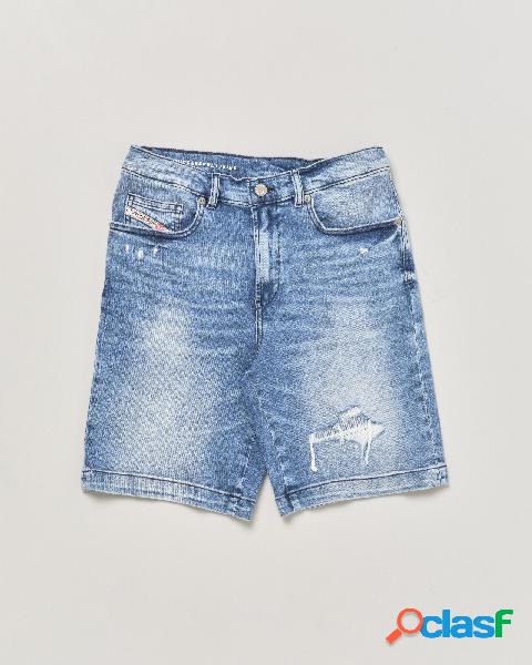 Bermuda D-Macs denim con lavaggio chiaro super stone washed
