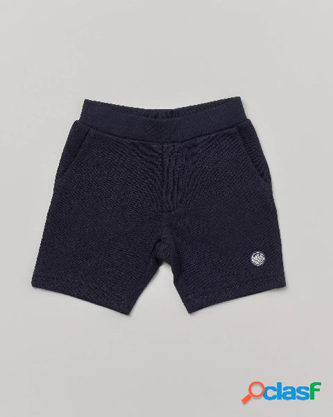 Bermuda blu in felpa con logo bollo 12-36 mesi