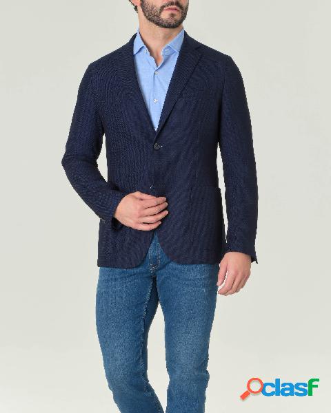 Blazer blu in tessuto armaturato di lana stretch