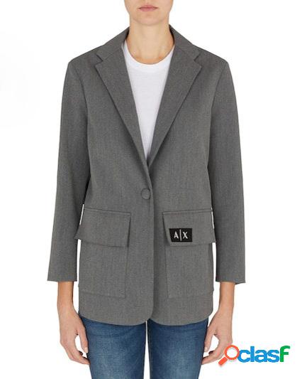 Blazer grigio a un bottone in misto viscosa con maxi tasche