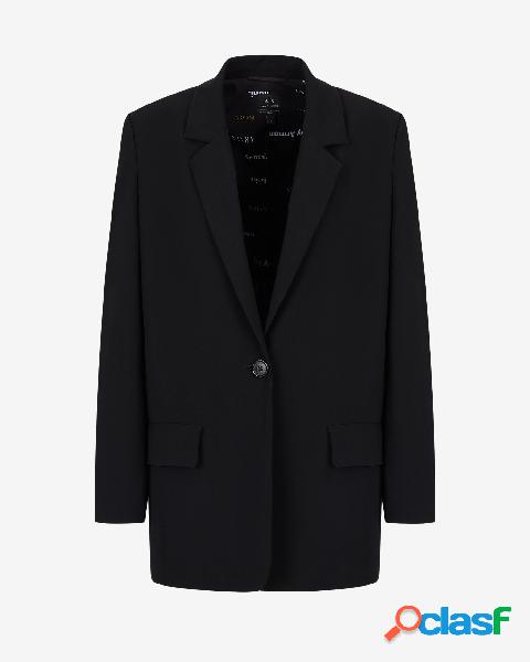 Blazer lungo nero a un bottone dalla linea over con scollo a