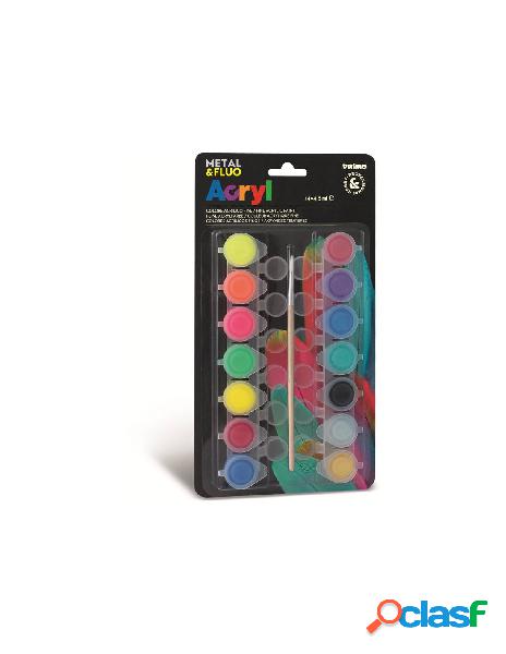 Blister colori acrilici fluo e metallizzati con pennello