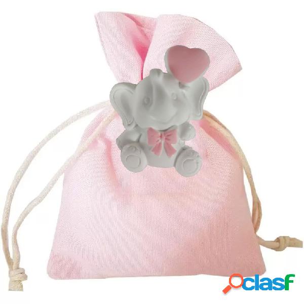 Bomboniere gessetto elefantino con sacchetti rosa - 12 pz