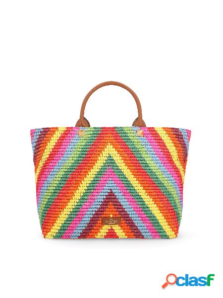 Borsa Shopping Summer Tote In Rafia Multicolor
