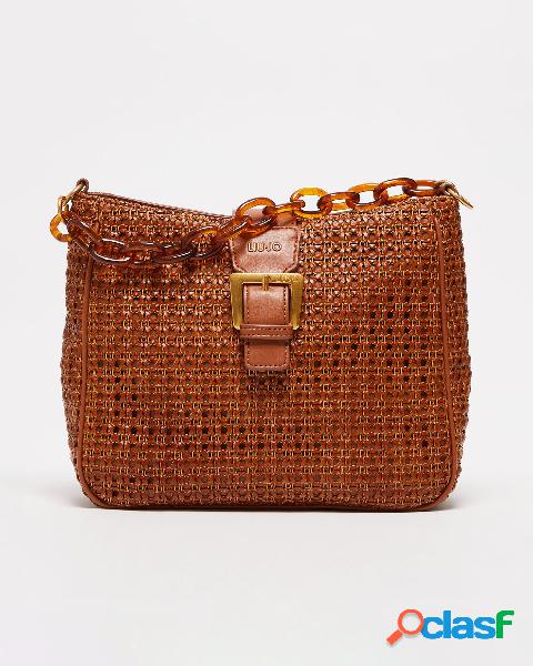 Borsa a spalla color cuoio in similpelle con intreccio in