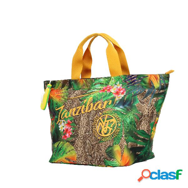 Borsa mare in tessuto gialla con fantasia leopardata e