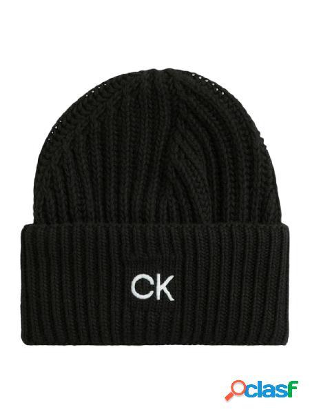 CALVIN KLEIN Cappello in misto cashmere e lana con logo Nero