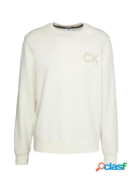 CALVIN KLEIN Felpa girocollo Striped Chest Logo Avorio