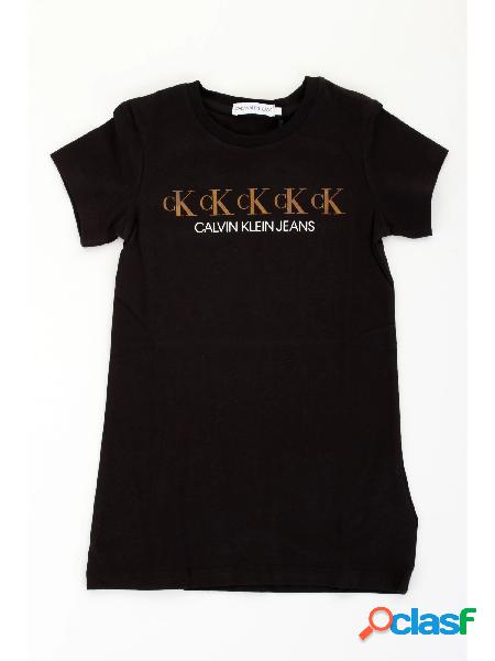 CALVIN KLEIN girl abito t-shirt con logo effetto metallo in