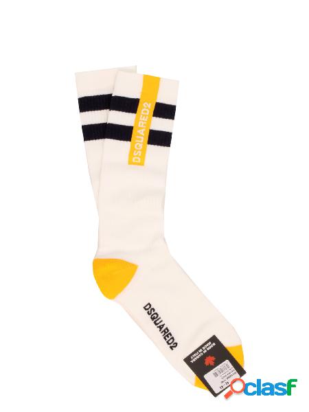 Calze Unisex DSQUARED2 Bianco giallo Dsq2 logo socks