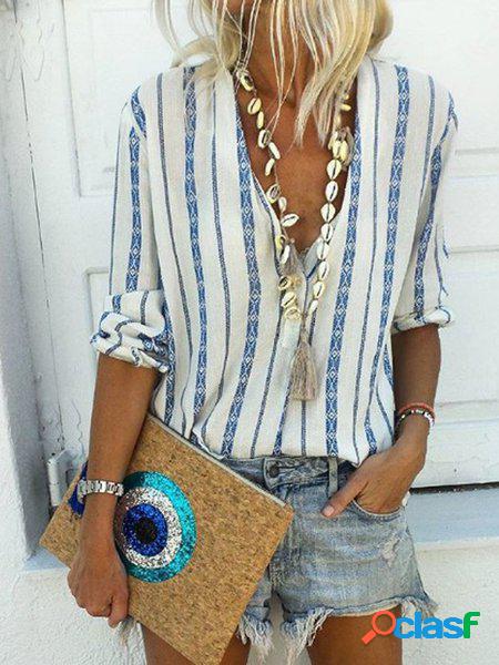 Camicetta Donna Scollo a V a Righe